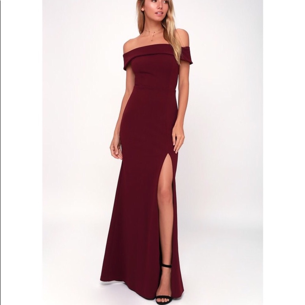 Burgundy off the shoulder maxi dress